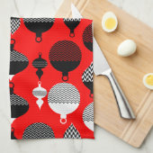 Rode en zwarte retro kerstbal theedoek (Quarter Fold)