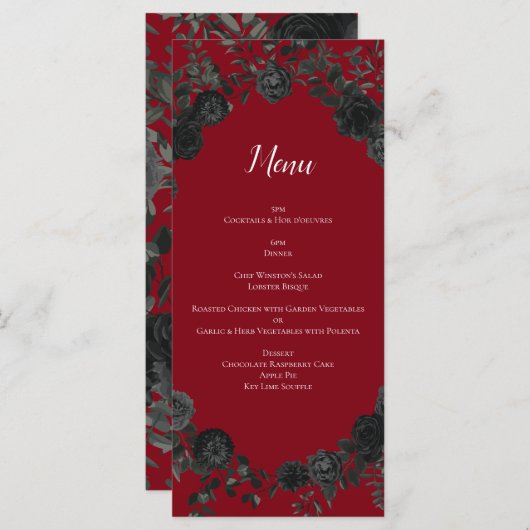 Rode en Zwarte Roos Gotisch Trouwmenu Menu (Voorkant / Achterkant)
