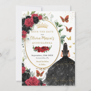 Rode en zwarte Rozen Floral Quinceañera Save The Date
