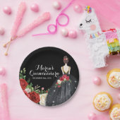 Rode en zwarte Rozen Mis Quince Papieren Bordje (Feest)