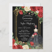 Rode en zwarte Rozen Mis Quince-uitnodiging Kaart (Voorkant)