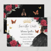 Rode en zwarte Rozen Princess Gold Quinceañera Save The Date (Voorkant / Achterkant)