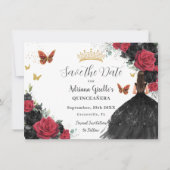 Rode en zwarte Rozen Princess Gold Quinceañera Save The Date (Voorkant)