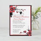 Rode en zwarte Sakura Cherry Blossom Wedding Invit Kaart (Staand voorkant)