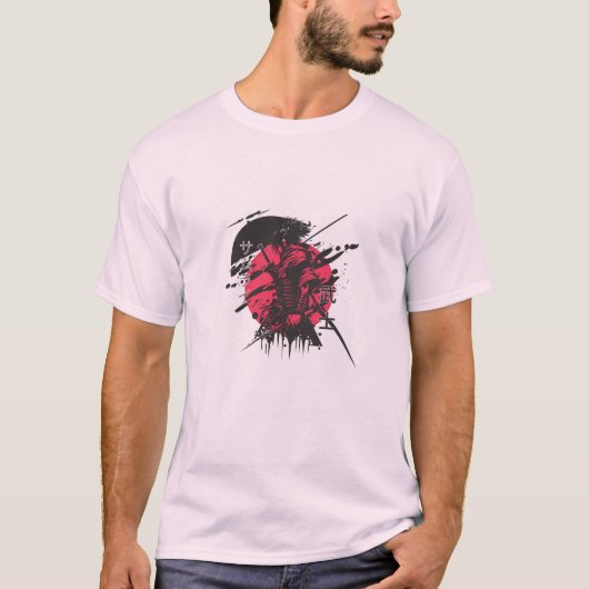 Rode en zwarte samurai heren T-shirt (Voorkant)