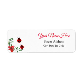 Rode en zwarte schattige Ladybugs | waterverf bloe Etiket
