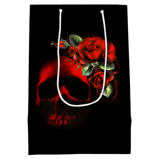 Rode en zwarte schedel en rozen medium cadeauzakje (Achterkant)