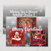 Rode en zwarte sneeuwvlokken Familie Foto's Kerstm Kaart (Voorkant / Achterkant)