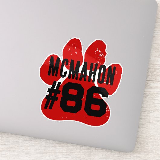 Rode en zwarte speler nummer Pawprint Sticker (Detail)