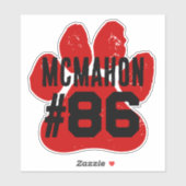 Rode en zwarte speler nummer Pawprint Sticker (Vel)