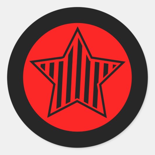 Rode en Zwarte Star ronde Sticker (Voorkant)