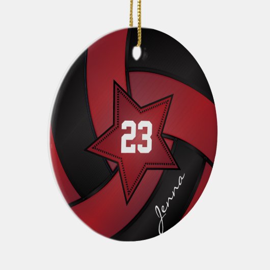 Rode en zwarte Star Volleyball Keramisch Ornament (Rechts)