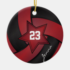 Rode en zwarte Star Volleyball Keramisch Ornament
