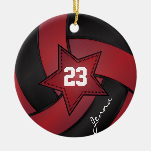 Rode en zwarte Star Volleyball Keramisch Ornament (Voorkant)