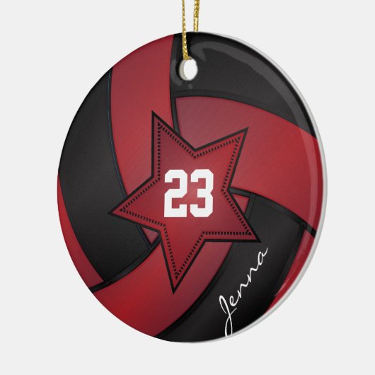 Rode en zwarte Star Volleyball Keramisch Ornament (Links)