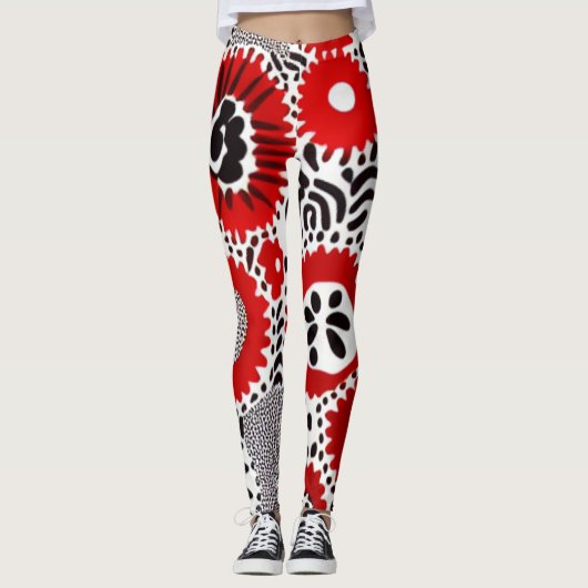 Rode en Zwarte Stippen Leggings (Voorkant)