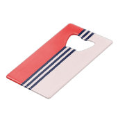 Rode en zwarte strepen creditkaart flessenopener (Voorkant Gekanteld)