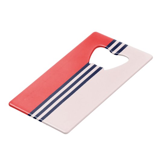 Rode en zwarte strepen creditkaart flessenopener (Voorkant Gekanteld)