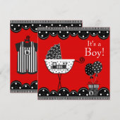 Rode en zwarte trein Baby Boy Shower Kaart (Voorkant / Achterkant)