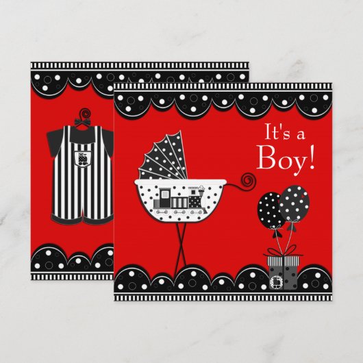 Rode en zwarte trein Baby Boy Shower Kaart (Voorkant / Achterkant)