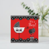 Rode en zwarte trein Baby Boy Shower Kaart (Staand voorkant)