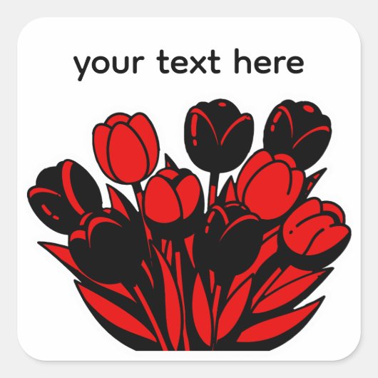 Rode en Zwarte Tulp Boeket Vierkante Sticker (Voorkant)