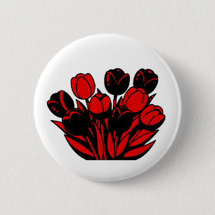 Rode en Zwarte Tulpboeket Ronde Button 5,7 Cm