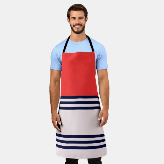 Rode en zwarte uniforme strepen schort (Gedragen)