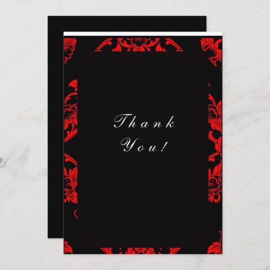Rode en zwarte Victoriaans bruiloft Bedankkaart (Voorkant / Achterkant)