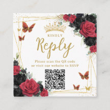 Rode en zwarte vlinders Quinceanera RSVP QR-code