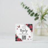 Rode en zwarte vlinders Quinceanera RSVP QR-code Informatiekaartje (Staand voorkant)