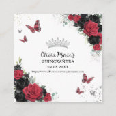 Rode en zwarte vlinders Quinceanera RSVP QR-code Informatiekaartje (Achterkant)