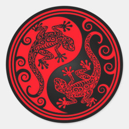 Rode en zwarte Yin Yang hagedissen Ronde Sticker