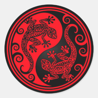Rode en zwarte Yin Yang hagedissen Ronde Sticker