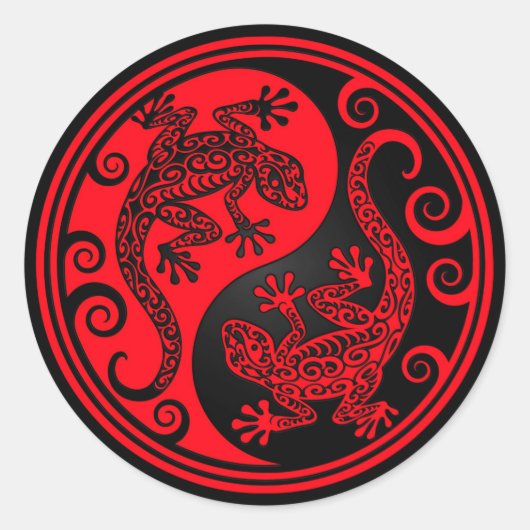 Rode en zwarte Yin Yang hagedissen Ronde Sticker (Voorkant)