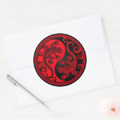 Rode en zwarte Yin Yang hagedissen Ronde Sticker (Envelop)