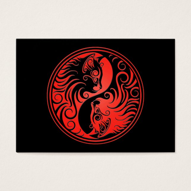 Rode en Zwarte Yin Yang Kittens Visitekaartjes (Voorkant)