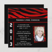 Rode en Zwarte Zebra Print Afstuderen Uitnodiging (Voorkant / Achterkant)