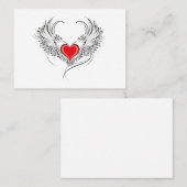 Rode engel hart met vleugels aanbevelingskaartje (Voorkant / Achterkant)