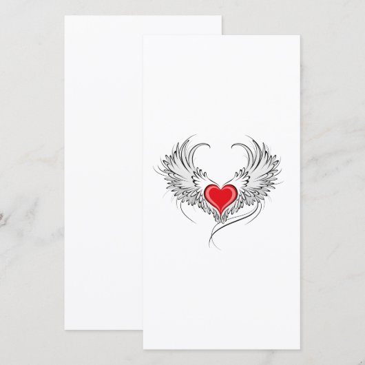 Rode engel hart met vleugels bedankkaart (Voorkant / Achterkant)