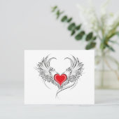 Rode engel hart met vleugels bedankkaart (Staand voorkant)