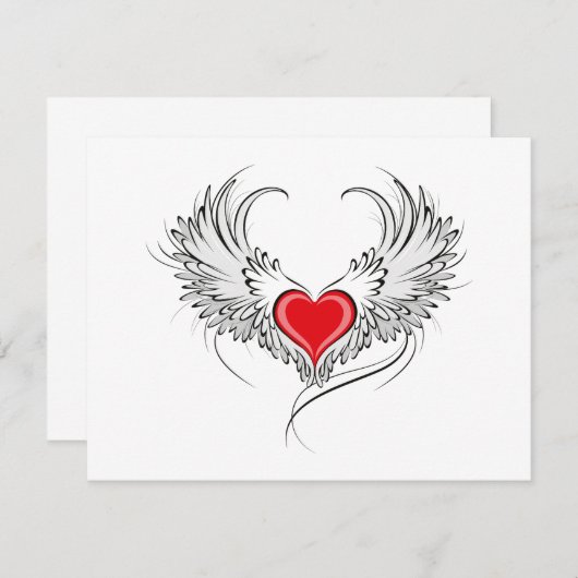 Rode engel hart met vleugels bedankkaart (Voorkant / Achterkant)
