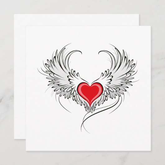 Rode Engel Hart met vleugels Bedankkaart (Voorkant / Achterkant)