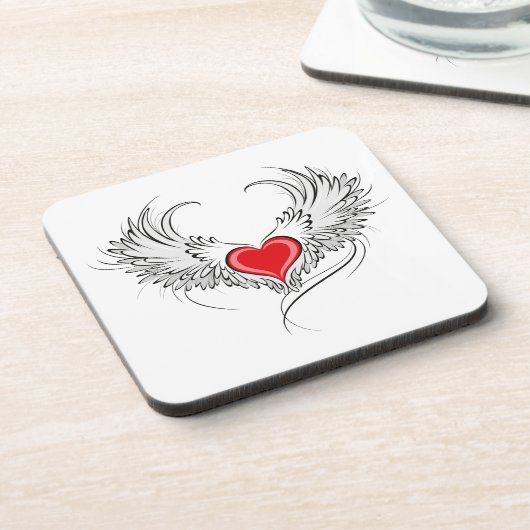 Rode engel hart met vleugels bier onderzetter (Linkerzijde)