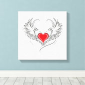 Rode engel hart met vleugels canvas afdruk (Insitu (Houten vloer))