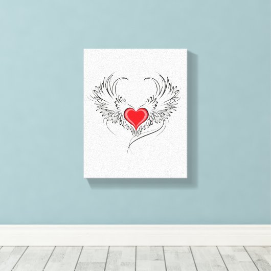 Rode engel hart met vleugels canvas afdruk (Insitu (Houten vloer))