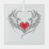 Rode engel hart met vleugels glas ornament (Voorkant)