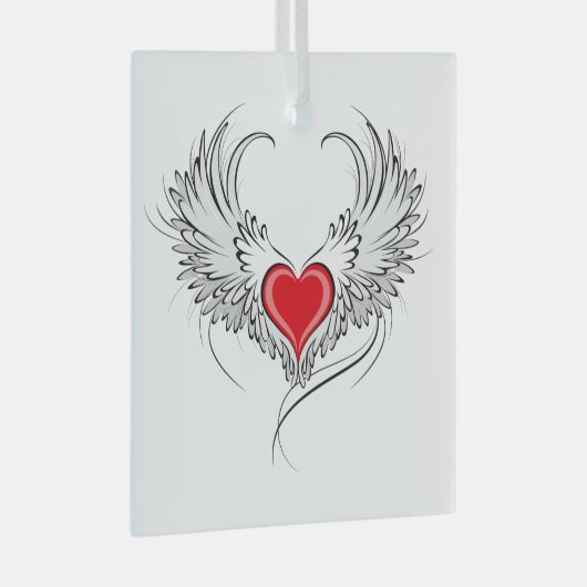 Rode engel hart met vleugels glas ornament (Voorkant Rechts)