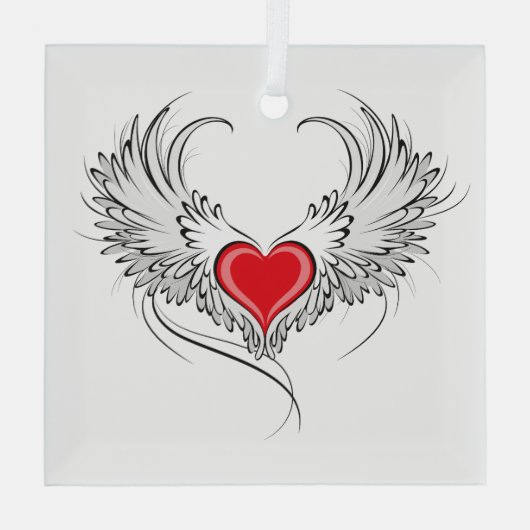 Rode engel hart met vleugels glas ornament (Achterkant)