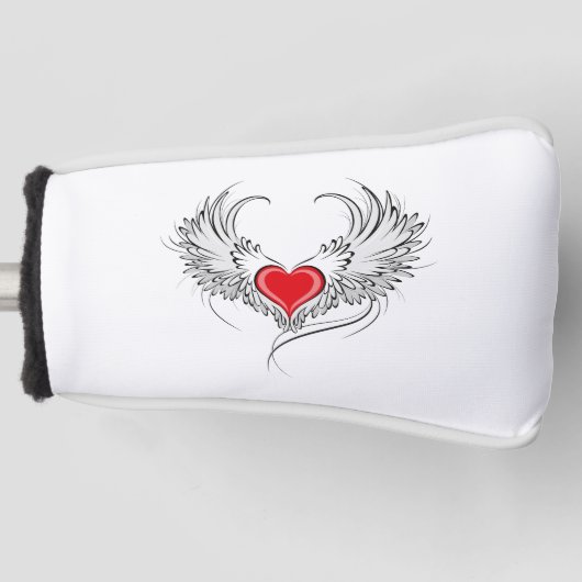 Rode engel hart met vleugels golfheadcover (Voorkant)